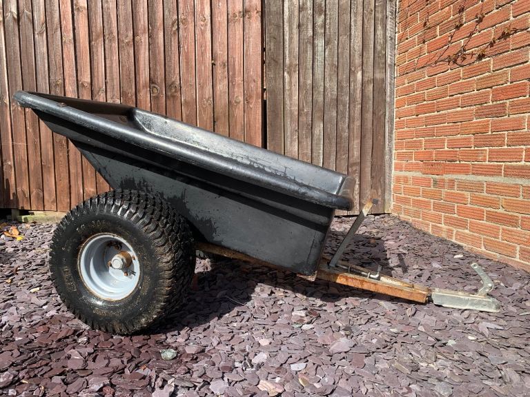 Tipping Trailer by SCH for use with ATV, Quad Bike, or Ride in Mower