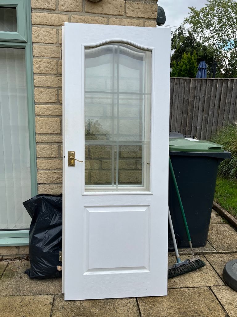 Three White Internal Doors with Glass Panel – Good Condition 1981mm x 762mm