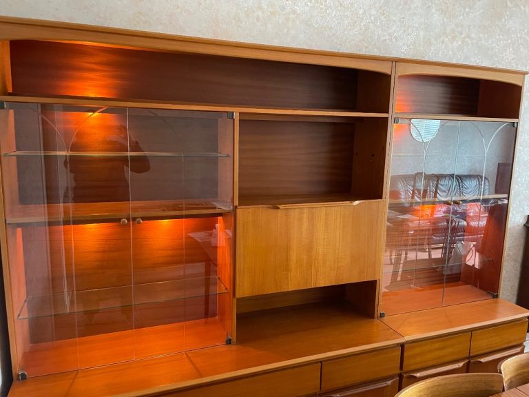 Sakol Teak Veneer Living Room Unit with Lighting