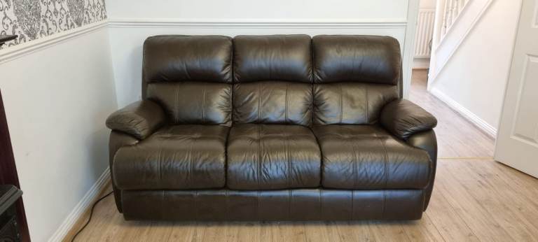 Dark Brown Leather 3 seater sofa and footstool