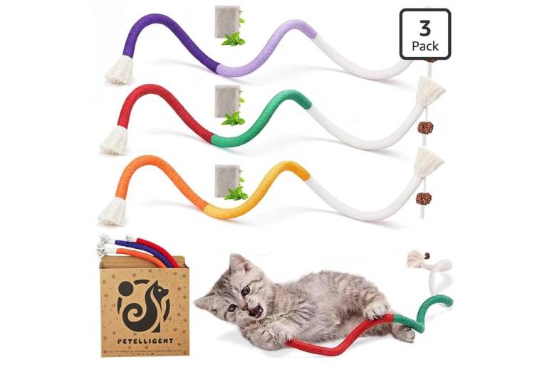 Petelligent 3-Pack Bent Cat Rope Toy - Natural Teething & Chew Toys (New)