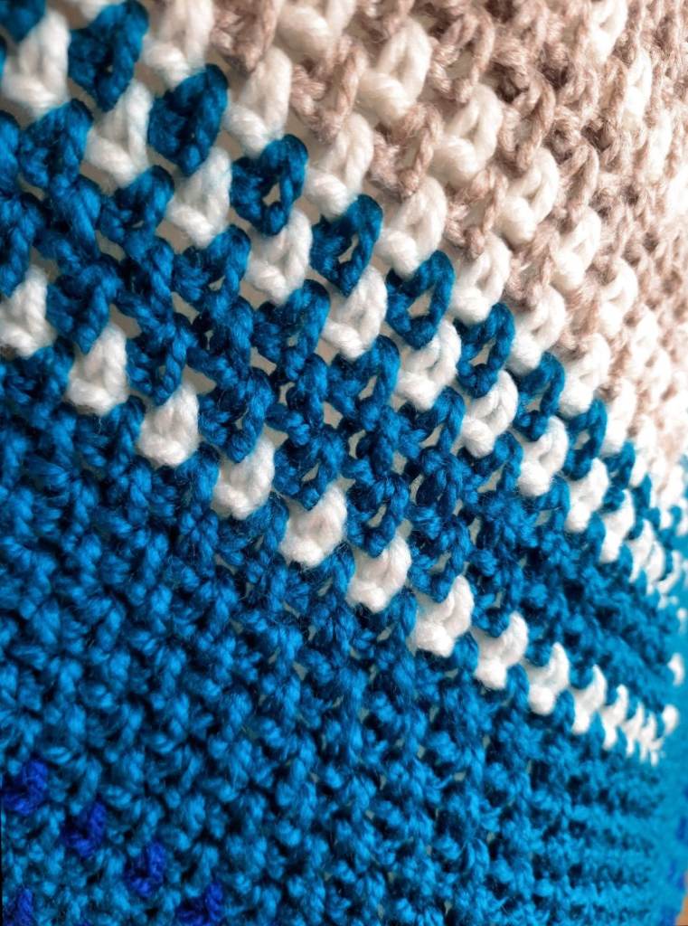 Handmade Warm Shawl for Winter. Striped Knitted Shoulder Wrap. Boho Chunky Crochet Accessory Tassels