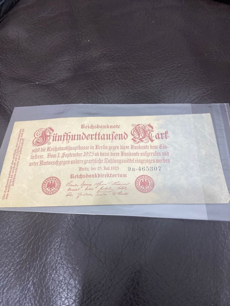 Vintage German 500,000 Mark Reichsbanknote - Collectible Note
