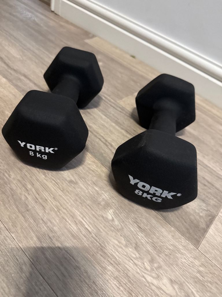 York Barbell 2 X 8kg Neo Hex Dumbbells