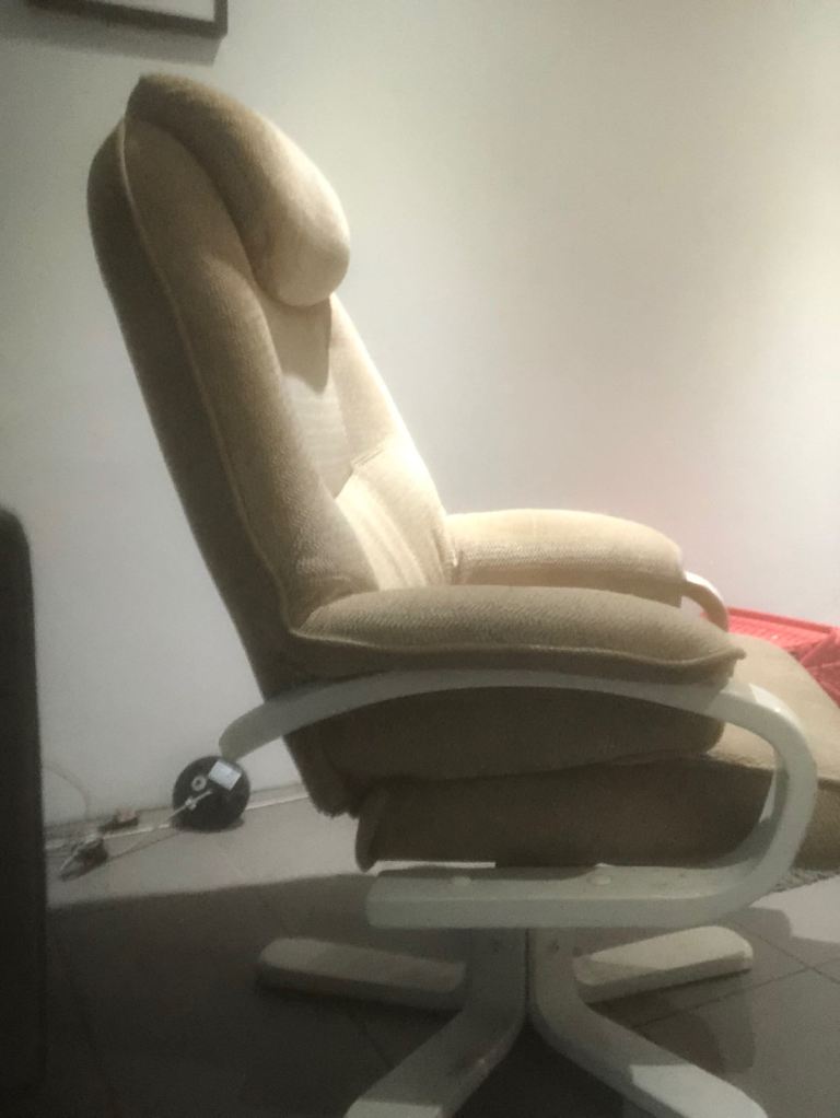 Comfortable Beige Fabric Recliner Chair with Footstool