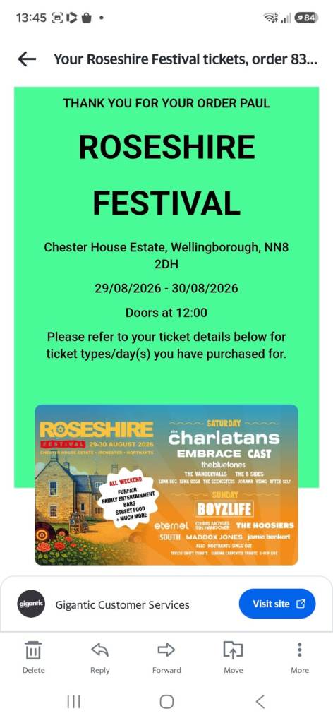 2 x rosehire festival tickets,  29th August 26
