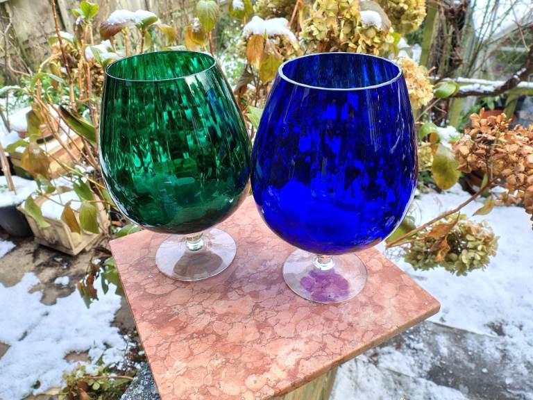 2 Large Vintage Coloured Brandy Style Balloon Glasses