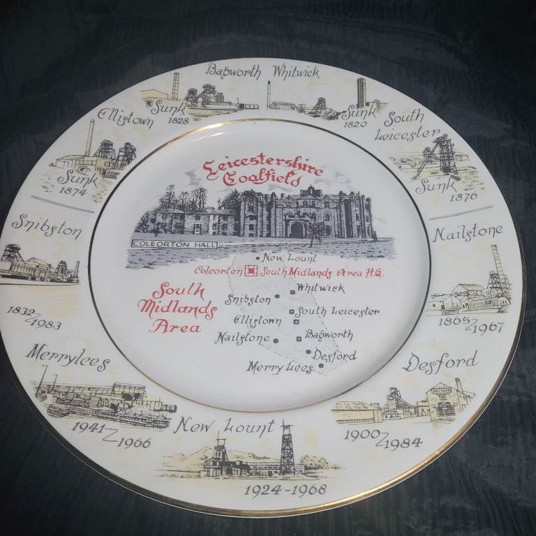 Leicestershire Area Coalfield Mines Plate by Edwardian Fine Bone China i2