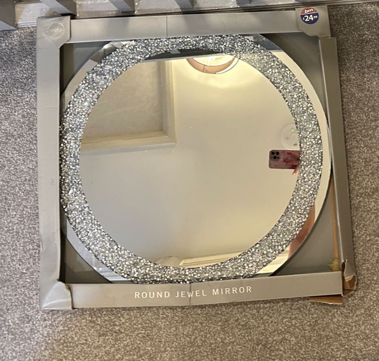 Round large diamanté jewel mirror NEW 