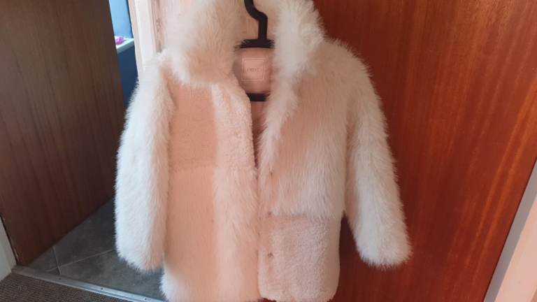 Next Kids Faux Fur Coat aged 8 - White, Good Condition