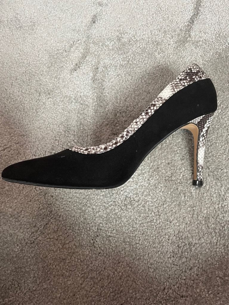 Head Over Heels Black Suede & Snake Print Heels – Size 5, As New