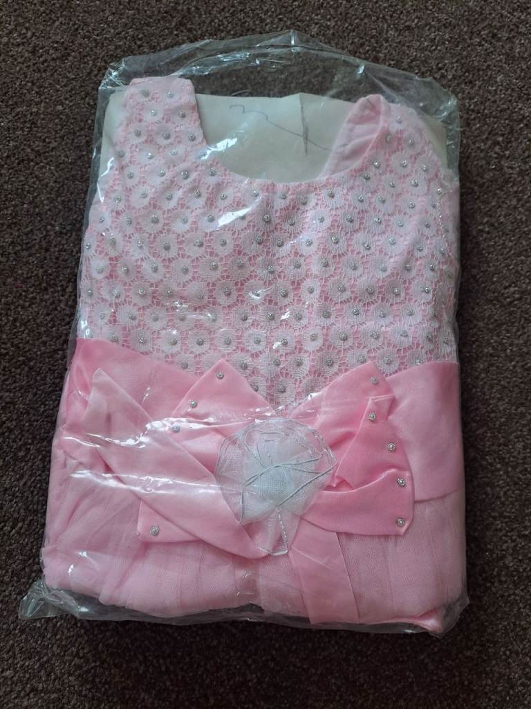 New Pink Party Dress with Sequins and Bow