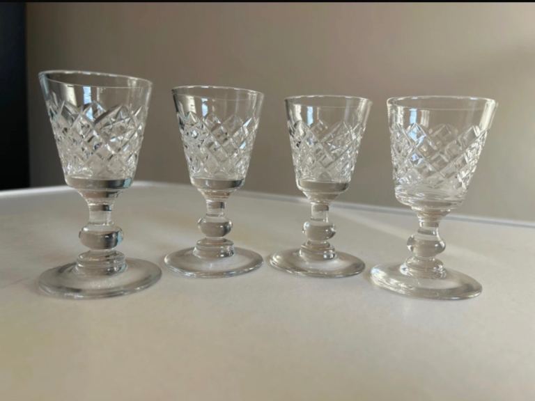 Vintage Tudor England Crystal Liqueur Glasses Set of 4 Cut Glass Cordial Sherry