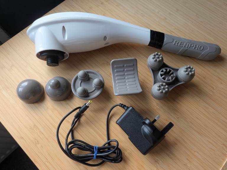 Renpho EM-2016C Rechargeable Handheld Massager, White, Full Attachment Set, Working