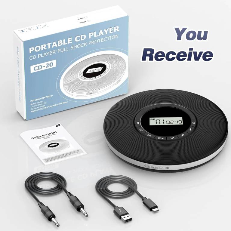 Greadio Portable CD Player CD-20 ( CD/CD-R/CD-RW discs, MP3 CD, 32GB SD Cards )