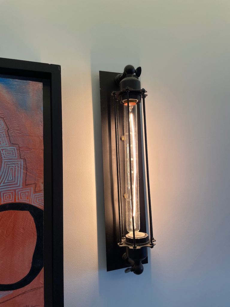 2 black metal industrial wall light fittings