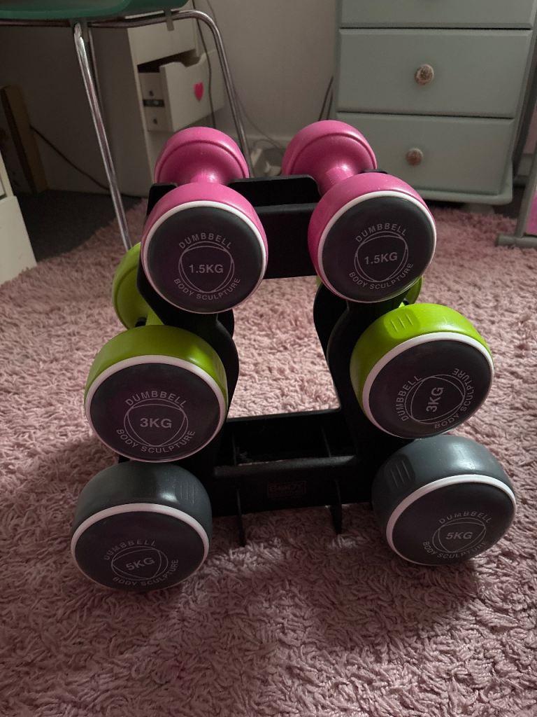 Dumbbell Set with Storage Rack – 1.5kg, 3kg, 5kg Pairs, Excellent Condition