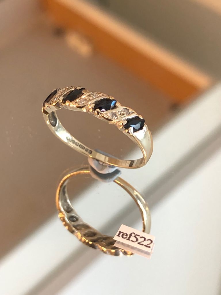 Diamond abd Sapphire Solid Gold Eternity Ring Hallmarked
