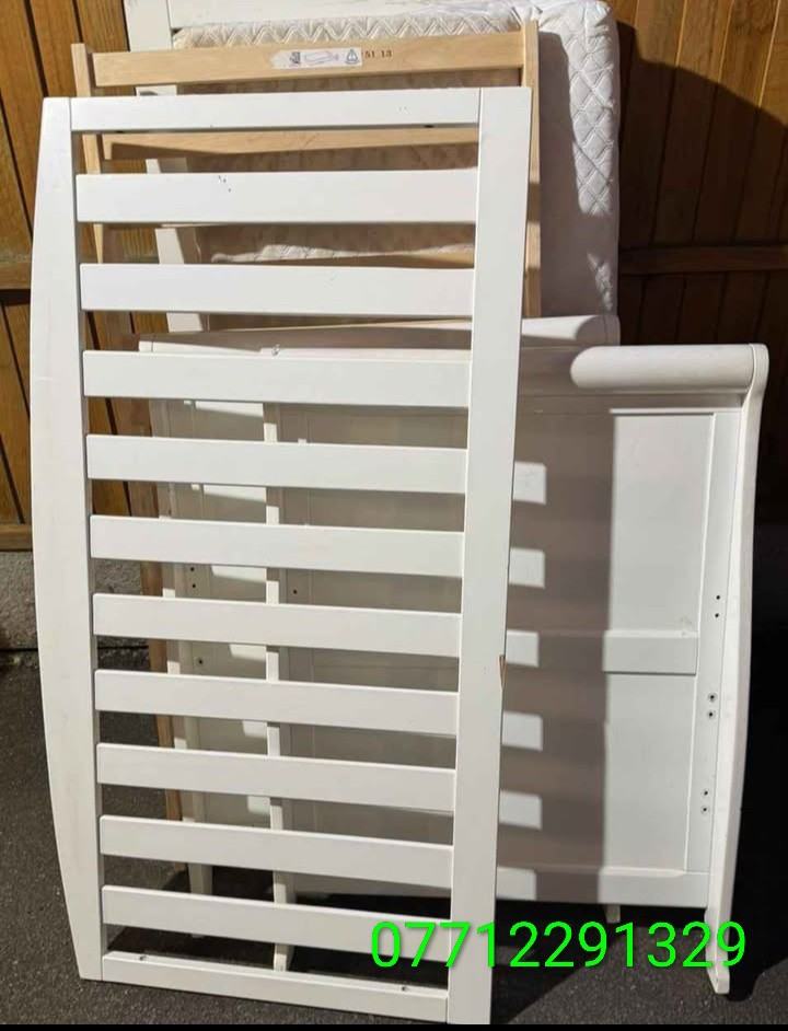 Solid pine cot bed with mattress (can deliver)