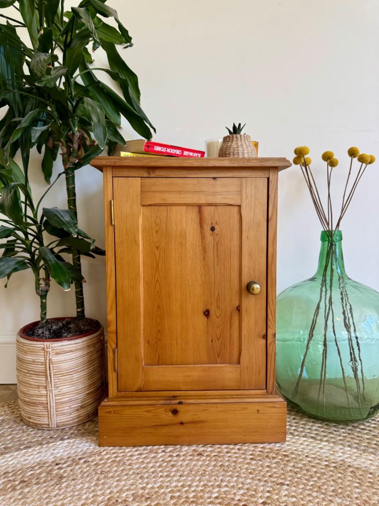 Vintage solid pine bedside cabinet cupboard 