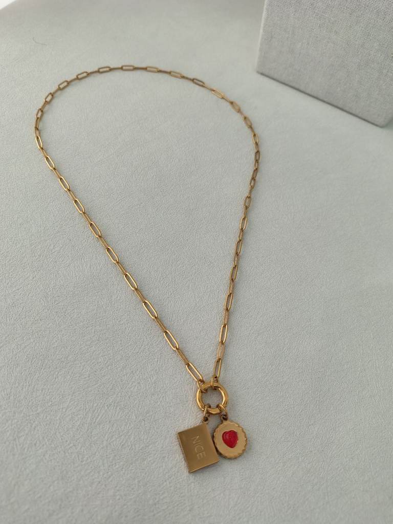 Gold Plated Paperclip Chain Necklace with Cute Biscuits Charm