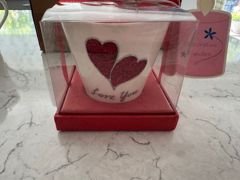 Hand made candle by Katie Pinder with details - Love You 