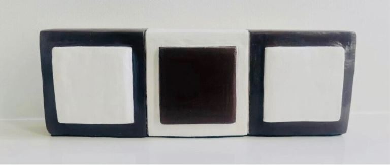 Modern Abstract Ornament Sculpture HomeDecor-Brown White Square Pattern HandCast