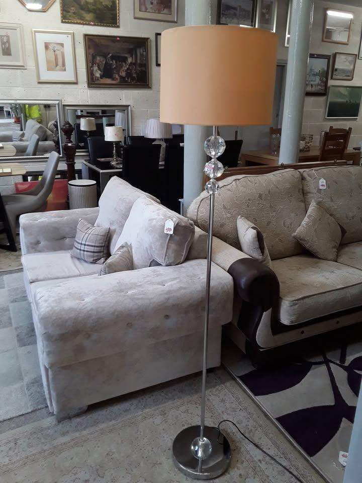 Modern chrome standard lamp Copley Mill Low Cost Moves 2nd Hand Furniture STALYBRIDGE SK15 3DN