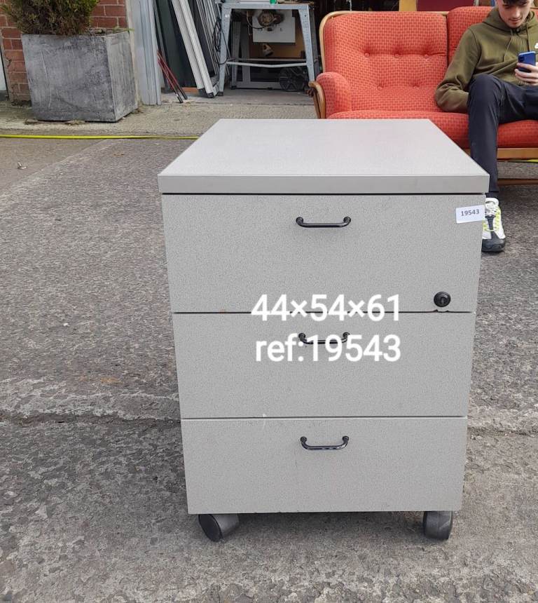 Grey 3 drawer office cabinet no key, Ref:19543