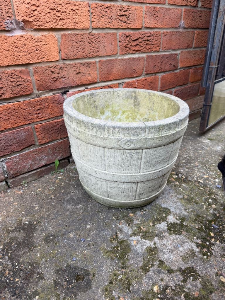 Concrete plant pot barrel in excellent condition £30.00 offers welcome 