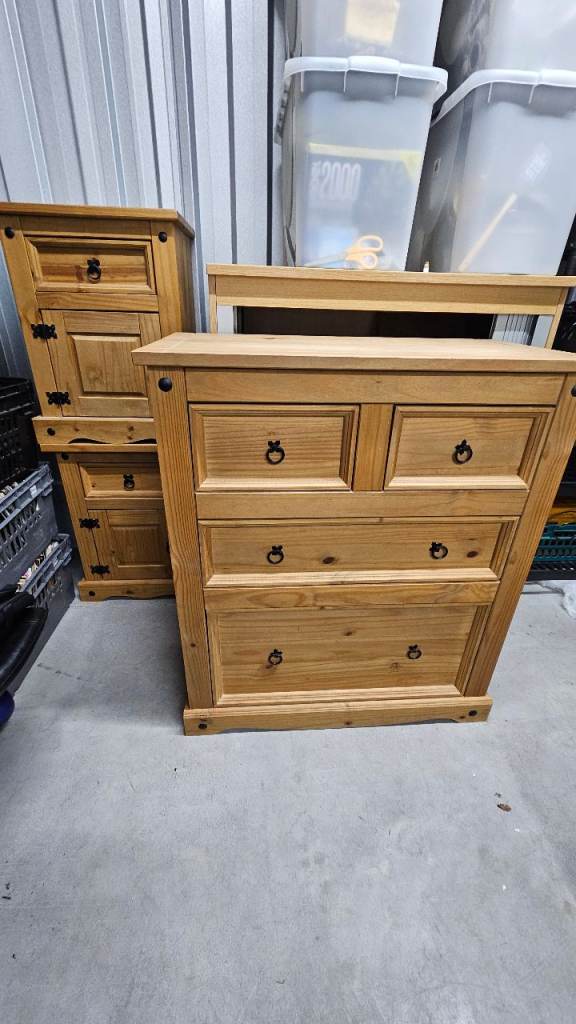 Solid Pine Chest of Drawers and Bedside Cabinet - Good Condition