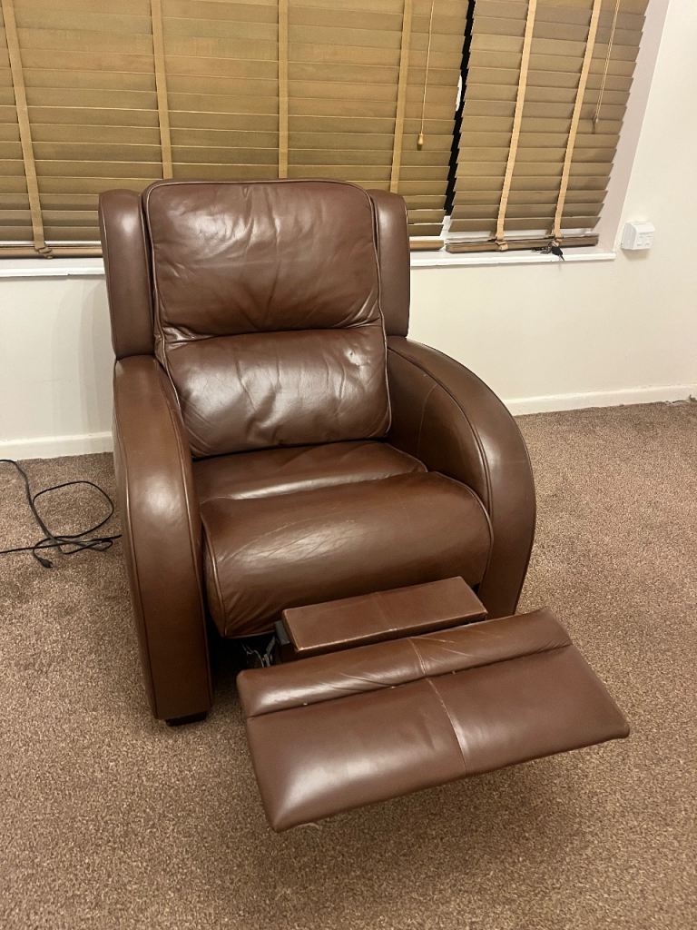 Brown leather electric recliner chair 