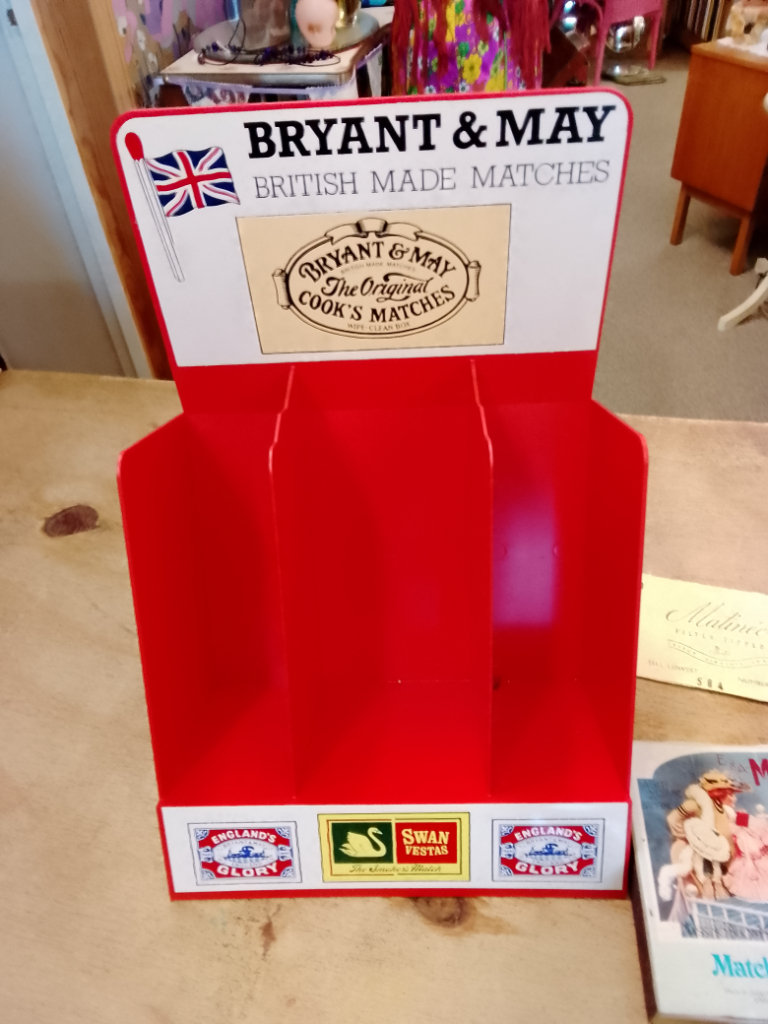Original Vintage Bryant & May swan matchbox countertop retail display case/holder. Dead Stock