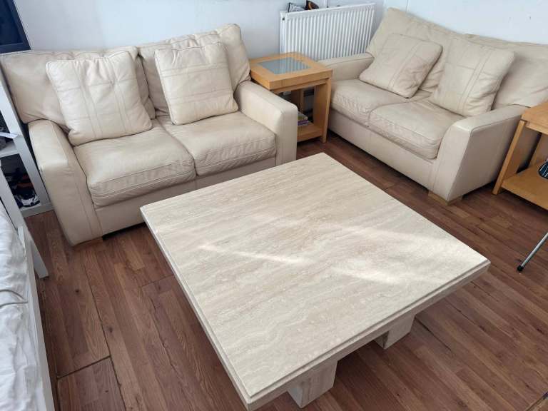 Sofa real leather with marmore table
