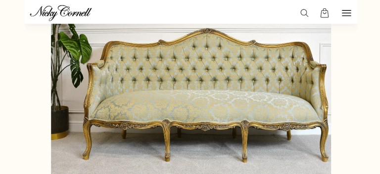 French Style Gold Gilt Patterned Silk Sofa Large