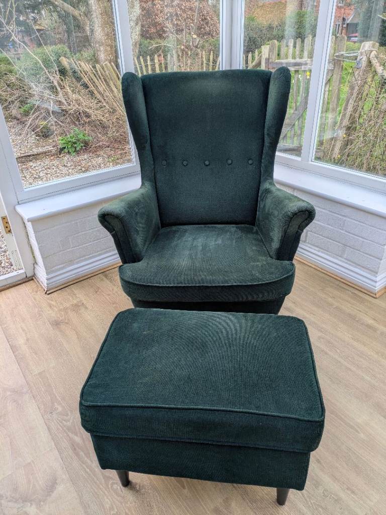 IKEA green armchair and footstool 