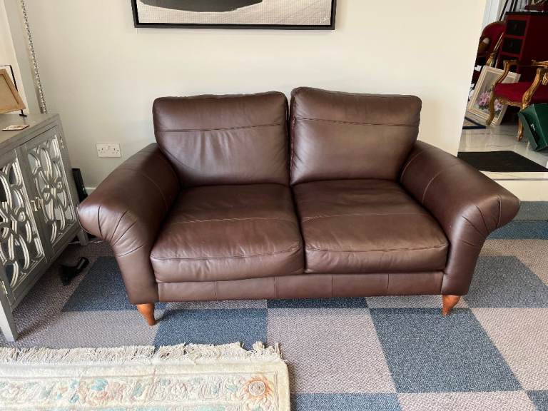 MARKS & SPENCER GENUINE LEATHER 2 SEATER BROWN SOFA