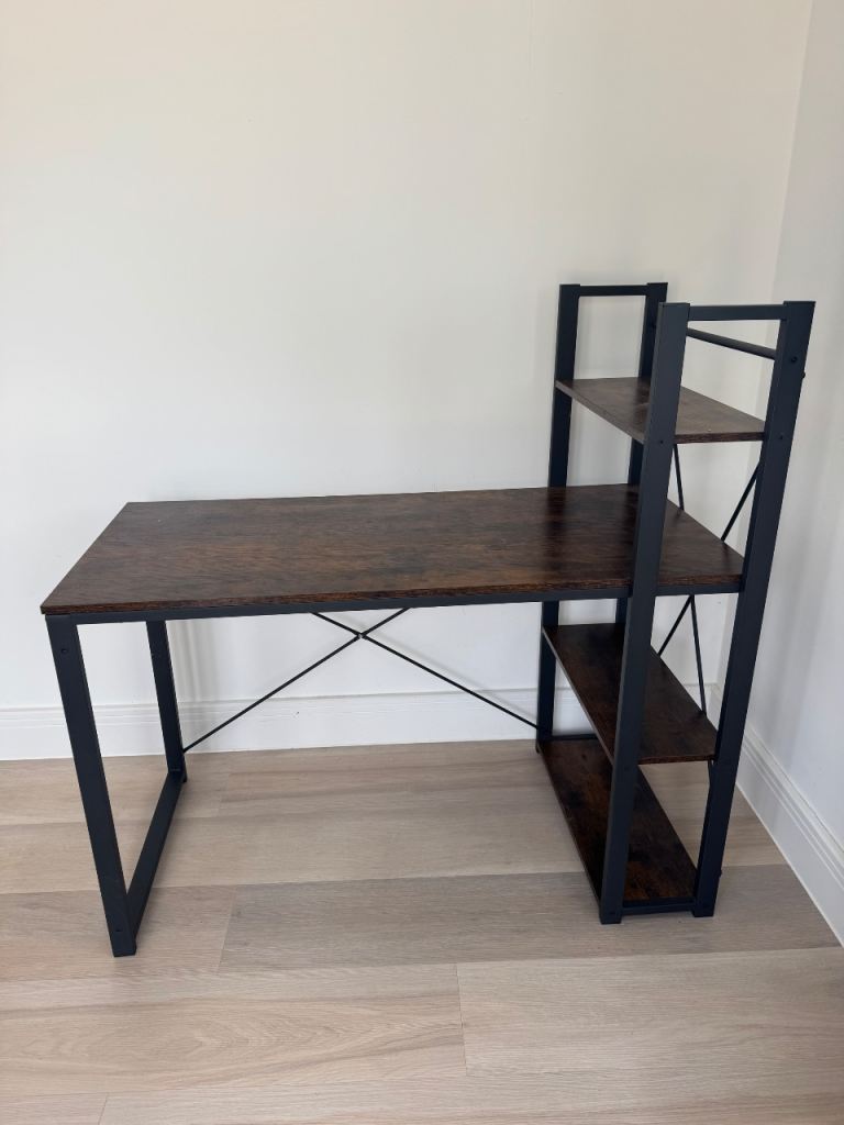 Industrial Style Desk with Shelves – Excellent Condition