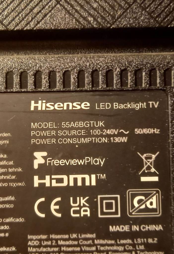 USED SPARES OR REPAIRS 55 HINESECE TV +REMOTE CONTROL NEEDS LED BACK LIGHT FIXING 