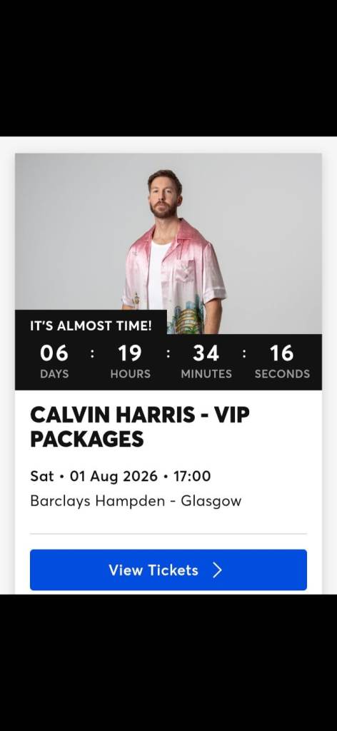 Calvin Harris VIP Tickets - Glasgow, Aug 01 2026