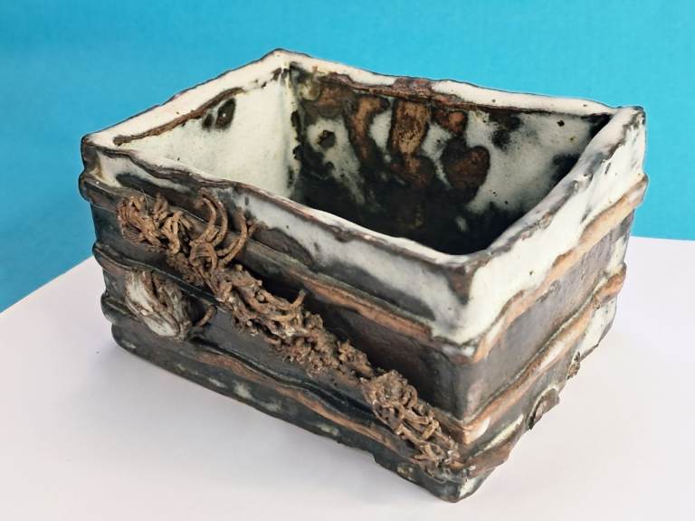 Vintage handcrafted ceramic pottery dish or planter  rugged.