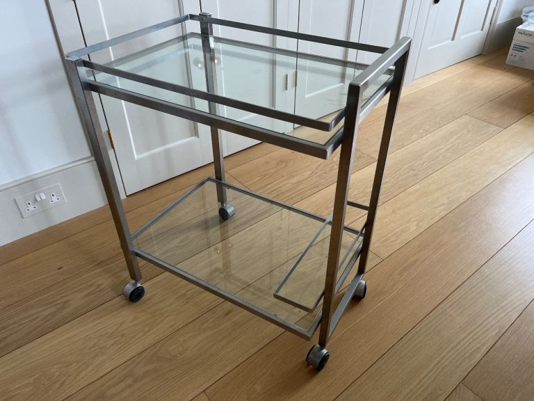 Glass and brushed steel drinks trolly
