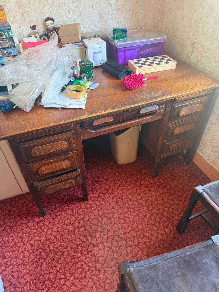 Vintage Wooden Desk with Drawers – Fair Condition