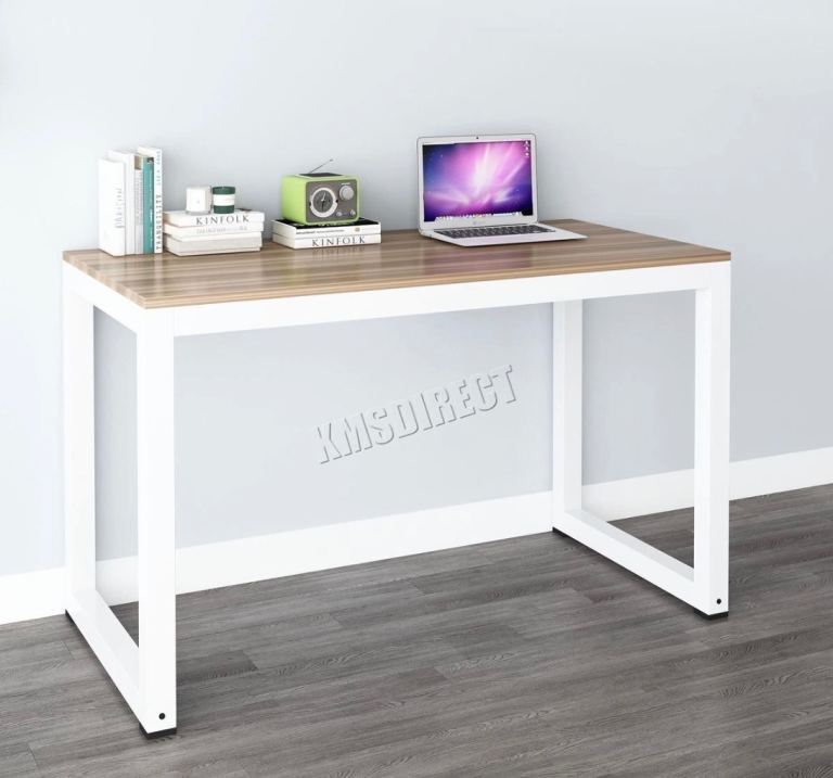 Modern White and Wood Effect Desk – Good Condition
