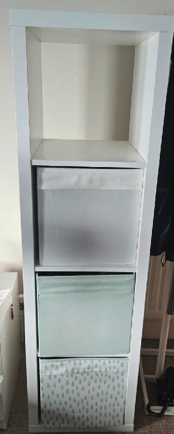 IKEA 4-Cube Storage Unit with 3 Storage Boxes – Good Condition