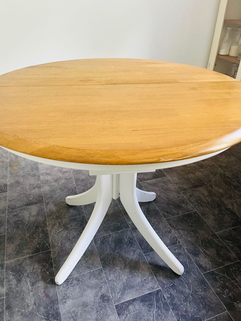 Extendable Dining Table - White Base, Wood Top