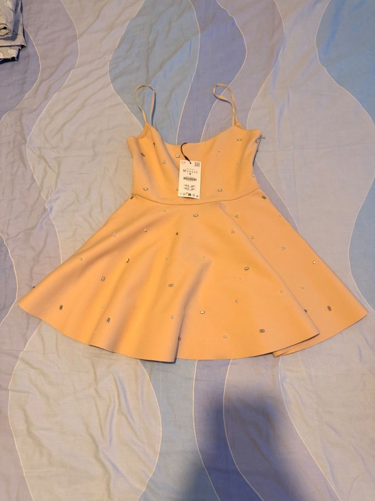 Zara Peach Mini Dress with Studs - Brand New, Size M