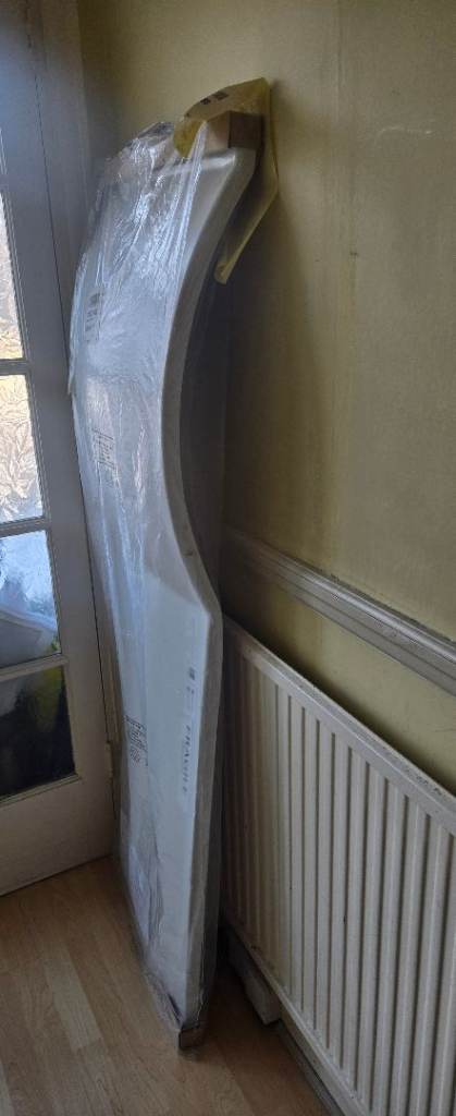 New P Shaped Front Bath Panel – White, Still in Packaging
