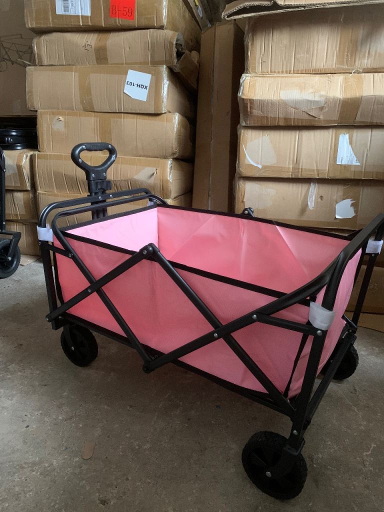 Pink Steel Folding Trolly Cart Wagon Festival Beach Carboot Camping Garden Pet