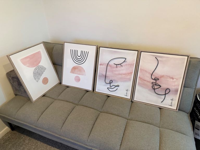 Set of 4 Minimalist Framed Prints – Pink / Neutral Wall Art